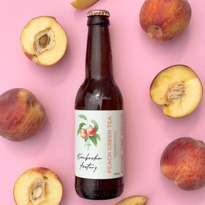 Fermentuotas arbatos gėrimas PEACH KOMBUCHA, 0.33L